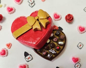 Miniature Valentine's Chocolate Box: Polymer Clay Dollhouse Accessory