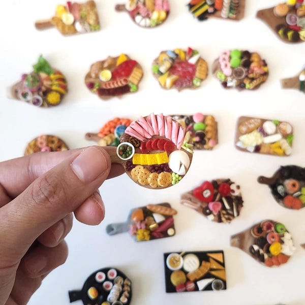 Miniature Charcuterie Board, Polymer Clay Food, Cheese Board, Miniature Dollhouse Accessories, Miniature Keychain, Magnet, Realistic Mini