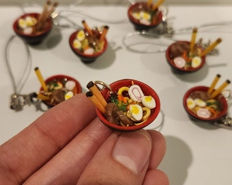 Miniature Ramen Bowl, Noodles, Bowl, Ramen Noodles, Egg Noodle, Chopsticks, Miniature Food, Polymer Clay, Dollhouse, Keychain, Japanese