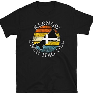 Kernow 'Onen Hag Oll' Vintage Style, Kurzarm Unisex T-Shirt - KOSTENLOSER Versand in die USA, nach Großbritannien und in die Europäische Union