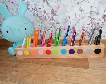 Pen Holder Pen Box Desk Organizer Sorter Montessori Waldorf Wood Fine Motor Skills Colors Circles Colorful Painting Drawing Colored Pencils Pencils