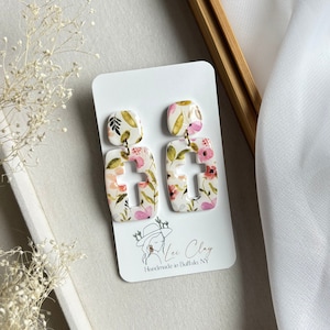 Cross earrings women, floral earrings dangle, Christian gift for her, Christian earrings, Easter clay earrings, Easter