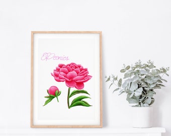 Peony Flower Print, Floral Art Print, Botanical Wall Art, Flower Art, Peony Printable, Flower Poster, Flower Wall Decor, Plant Art Print