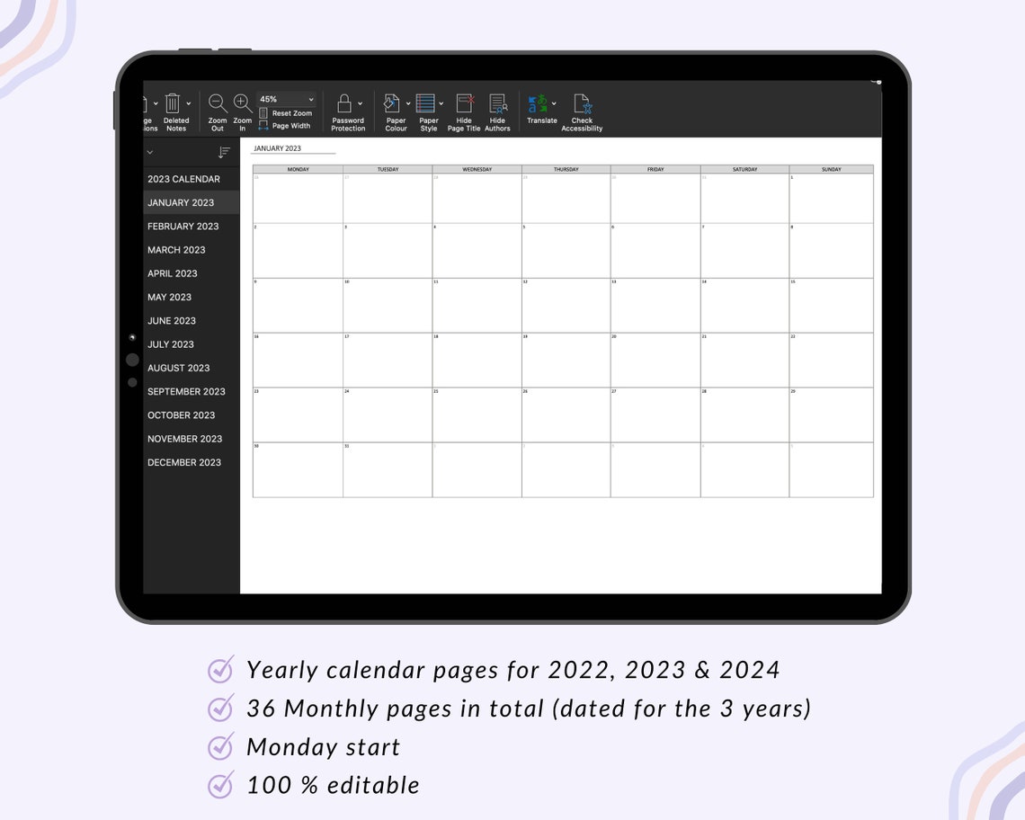 2022 2024 Onenote Calendar Editable Template Onenote Etsy Canada