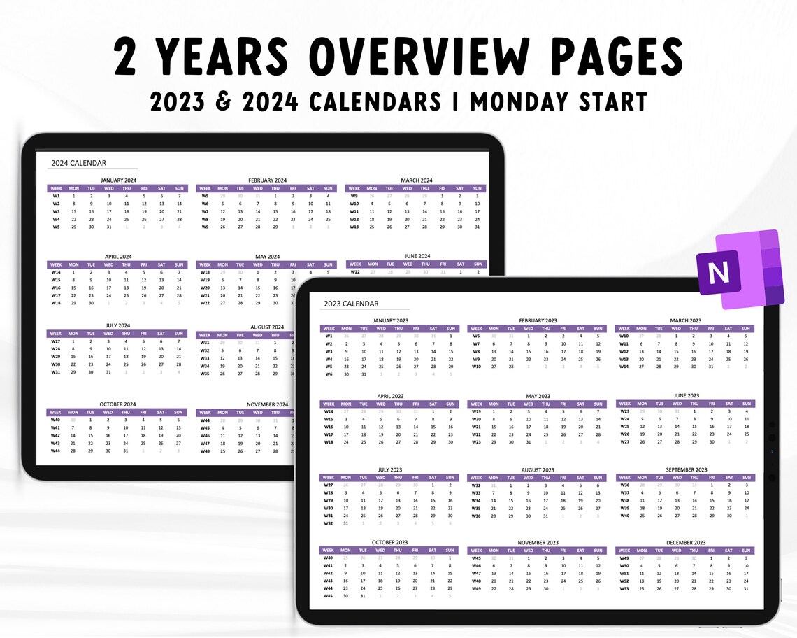 2023 2024 Onenote Calendar Editable Template Onenote Etsy