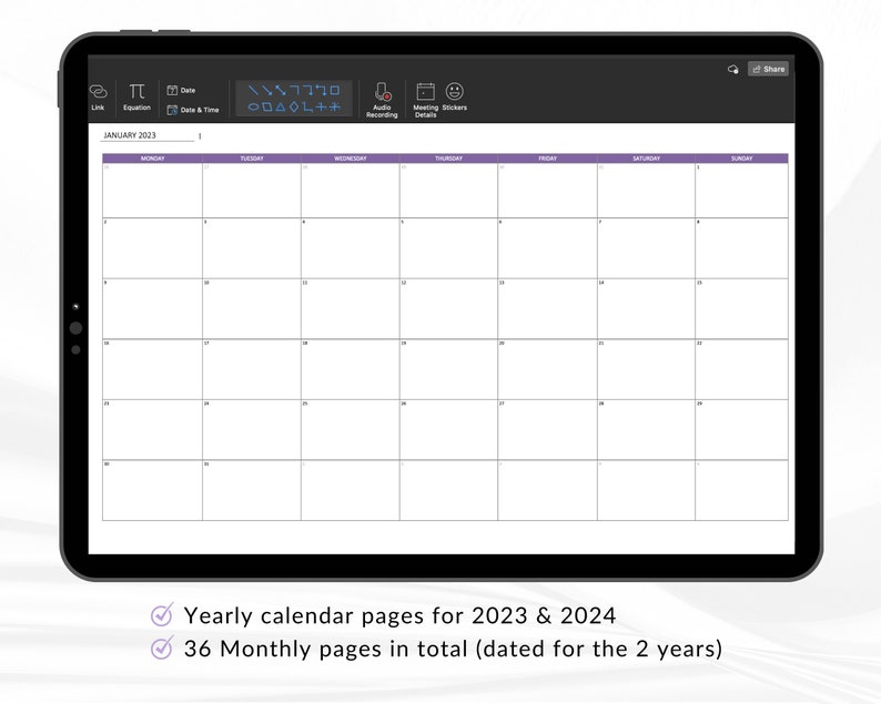 2023 2024 Onenote Calendar Editable Template Onenote Etsy