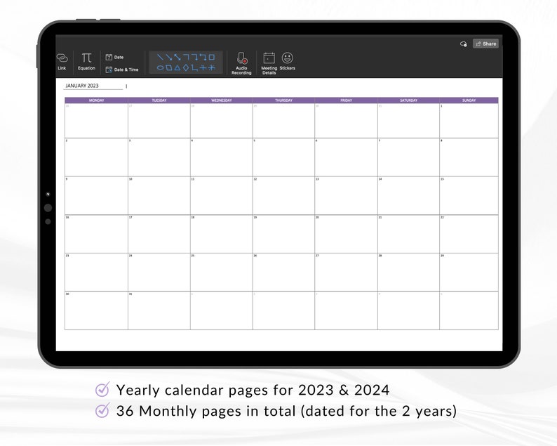 2023 2024 Onenote Calendar Editable Template Onenote Etsy Finland