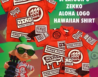 Chemise hawaïenne cosplay Splatoon Zekko Aloha avec logo