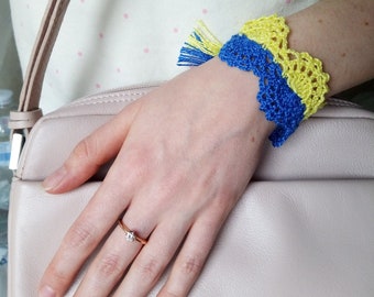 Crochet Bracelet Pattern, Blue Yellow Unisex Bracelet, Bracelet Flag Ukraine, Friendship Bookmark, Easy Summer Headband, Stand With Ukraine