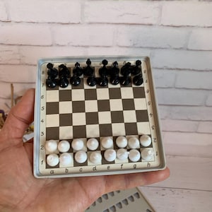 Vintage Mini Chess and Checkers, Magnetic Plastic Travel Small Chess, Board Game, Pocket Compact Tourist Tiny Chess Set, Tactical Board Game
