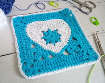 Crochet Granny Square Pattern, Coaster Heart, Potholder, Cute Crochet Heart, Hot Cup Coaster, Drink Coasters, Square for Cushion Cover