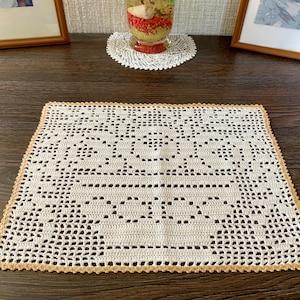 Vintage Crochet Rectangular Doily, Filet Lace Tray Doily, Dresser Doily, Coffee Table Decor, Beige 14"x11"/36x27cm & White 16.5"x12"/42x30cm