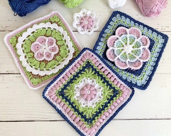 3 PDF Crochet Granny Square Pattern, Potholder, Cushion Cover Cosmetic Bag, Flower Blanket, Table Decor, Pot Holder, Crochet Cardigan or Top