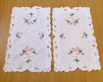 Tapete rectangular vintage, decoración navideña para mesa, manteles individuales bordados a máquina, juego de 2, 41 x 26 cm (16,1 x 10,2 pulgadas)