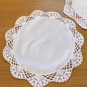 Vintage White Crochet Doily 11", Lace Round Cotton Doily, Dresser Doily, Farmhouse Kitchen, Coasters Vase, Table Decor, Retro Cute Doily