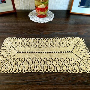 Vintage Knitted Beige Rectangular Doily 17.3 x 8.3 inches / 44 х 21 cm Cotton Doily for Traymat, Lace Dresser, Coffee Table Decor