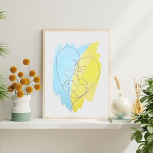 Impression d'art, artiste ukrainienne, peinture d'art originale, dessin à l'aquarelle, famille, nouveau-né, cadeau pour la naissance d'un bébé, joyeux anniversaire.