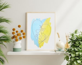One Line Drawing 2 options Ukraine digital file Art Print Newborn baby Gift for the birth of a baby Stop war all over the world WORLD PEACE!