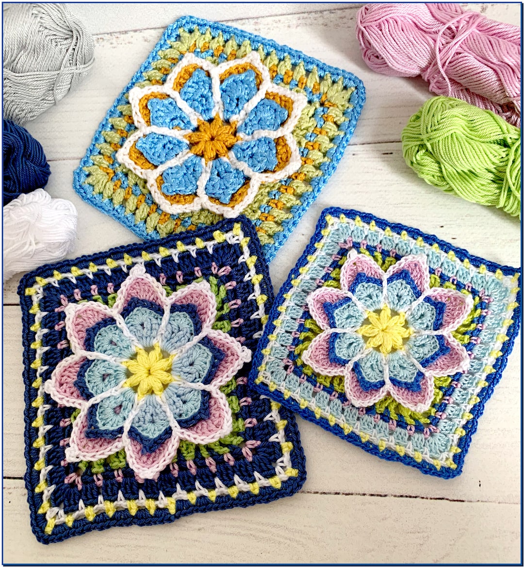Granny Square Crochet Lotus Flower Blanket Crochet Pattern Granny