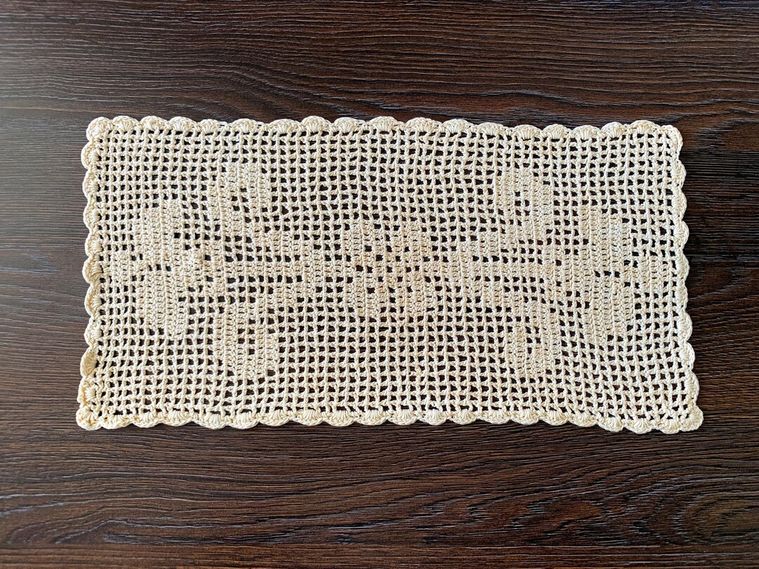 Lace Rectangular Doiley Vintage Crochet Beige Rectangular Doily 15.3