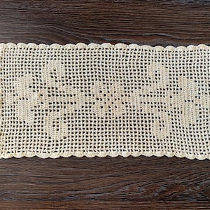 Vintage virkad beige rektangulär duk med 5 däck, 39 x 20 cm bomullsvit duk för brickunderlägg, spetsbyrå, krämfärgad soffbordsdekoration