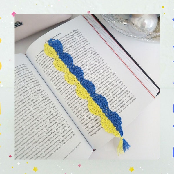 Ukraine Flag Bookmark Crochet Pattern PDF, Blue Yellow Unisex Bracelet, Anklet, Summer Headband, Friendship Bookmark, Tutorial in English.