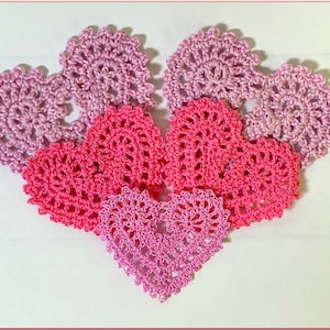 Häkelanleitung, niedliche Spitze, kleine Herzen 5,5 cm, Herz Applikation, gehäkelt, Dekoration fürs Zimmer, Dekoration, Hochzeit, Party, Geschenk zum Valentinstag, Getränkeuntersetzer.