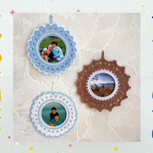 2 pcs Crochet Pattern Round Photo Frame, Small Lace Round Painting, Garland Lace Photo Frame Crochet, Kids Room Decor, Easter Decor, Gift.