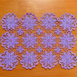Vintage Crochet Lilac Cotton Lace Doily 13.4&quot; x 10&quot;, Dresser Doily, Guest Room, Table Decor Kitchen Farmhouse, Cute Doily Vases or Figurines