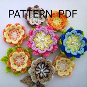 2 motifs au crochet fleurs PDF, sac à fleurs, serre-tête fleurs, broche fleur, accessoire de suspension de voiture, vêtements pour femmes. Application de fleurs