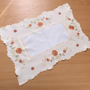 Vintage Polyester Table Runner, Floral Machine Embroidery, Table Centerpiece, Dresser Scarf Decor Kitchen Farmhouse 19x15&quot; No holes no spots