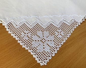 Vintage Napkin for Fingers, Square Doily, Fabric Thick Cotton, Crochet Corner, Lace Edge, Good Condition, No defect 15.5 x 16 inches / 40 cm
