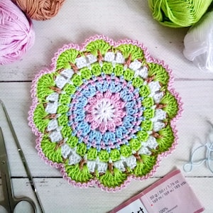 Crochet Coasters Pattern 5&quot; Blooming Sakura, Hot Cup Coasters, Trivet, Small Doily Garden Cherry Trees, Decor Drink Coasters Green, Tutorial