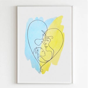 One Line Zeichnung Familie, Wandkunst, Kunstdruck, Neugeborenen Baby, Geschenk Geburt Baby, Happy Birthday, Ukrainischen Künstler