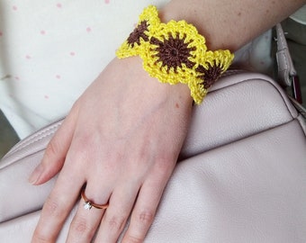PDF Häkelarmband Muster Sonnenblumen, Blumen Armband, Sonnenblumen Häkeln, Sommer Stirnband, Fußkettchen, gehäkeltes Accessoire, Geschenk Lesezeichen.