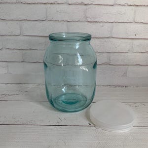 Vintage 1L Glass Jar Light Green, Perfect Preserving Food Kitchen Organization, Thick Glass Storage Jar with lid. Ukrainian Rustic No Defect