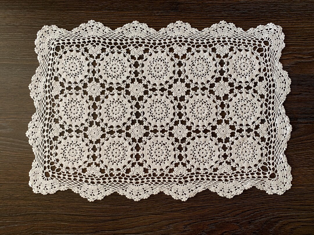 Vintage Crochet White Rectangular Doily 17.7x11.8"/ 45x30cm Cotton ...