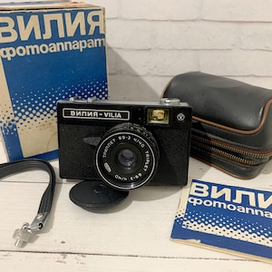 Vintage Vilia Working 35mm Film Camera, Old Soviet Photo Camera, Retro Photo Sessions, Gift Collector, Leather Case, Black White Photography