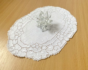 Vintage pequeño blanco ovalado algodón tapete bordado, tocador Doily habitación decoración cocina granja tejido tapete, bordado a máquina.