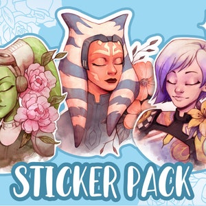 STAR WARS REBELS Matte Vinyl Sticker Pack - Ahsoka Tano, Hera Syndulla, Sabine Wren - ( 7,6 cm)