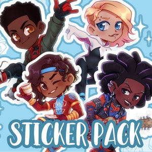 SPIDERVERSE Matte Vinyl sticker pack - Miles, Gwen, Pavitr, Hobie - ( 3 in / 7,6 cm)