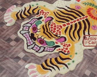 Hand Tufted Tibetan Tiger Rug New Pattern / Animal Rug Carpet for Living Room, Bedroom, Home Decor Rug Anti-Slip Cotton Backing 3x5 Feet