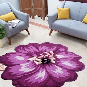 Hand Tufted Floral Rug / Round Rug / Cute Flower Rug Bedroom / Floral Area Rug / Irregular Rug / Unique Wedding Gift for Bride