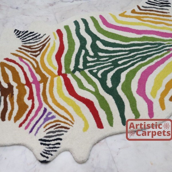 Hand Tufted Zebra Rug / Zebra Skin Print Rug / Animal Rug / Living Room Rug / Bedroom Rug / Kids Room Home Decor Rug