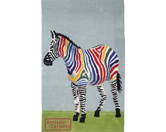 Hand Tufted Colorful Zebra Rug for Living Room, Bedroom , Kids  Room /  Animal Rug Home Decor Rug Anti-Slip Cotton Backing