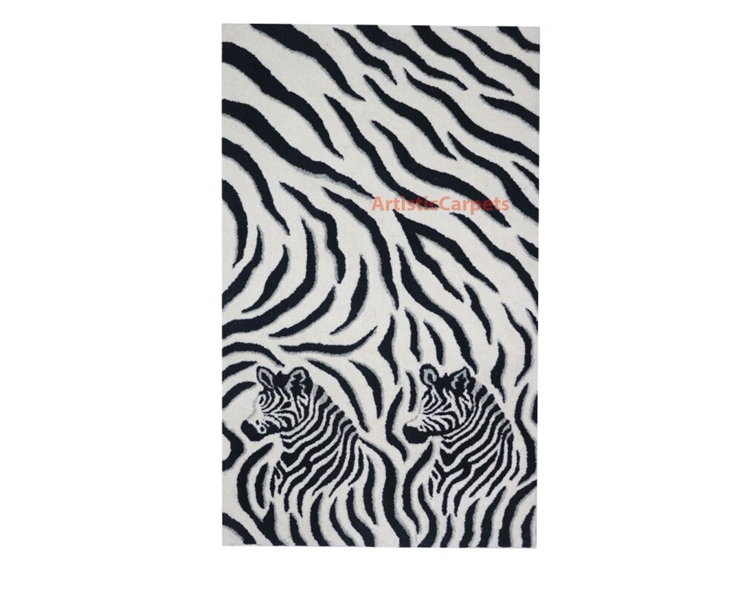 Hand Tufted Zebra Rug, Animal Rug, Office Rug, Decorative Rug, Home Decor Rug / Black and White