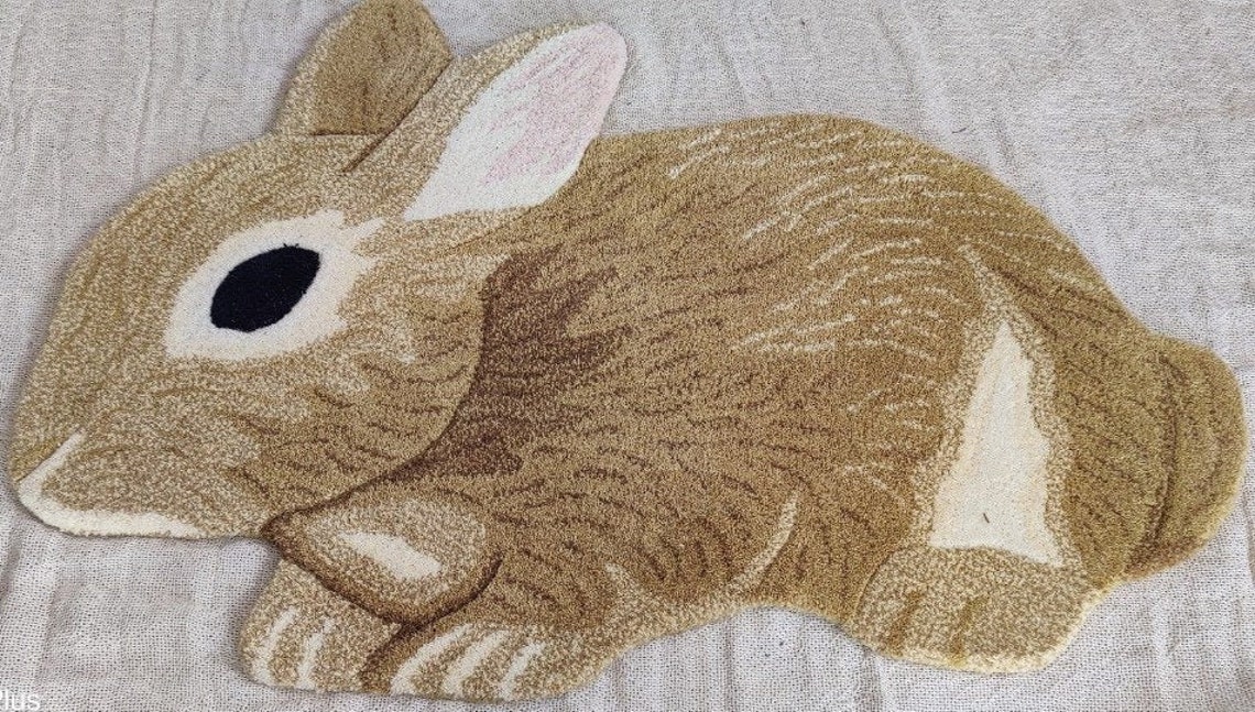 Rabbit Rug Hand Tufted Rug Carpet Animal Rug Home Decor Living Etsy