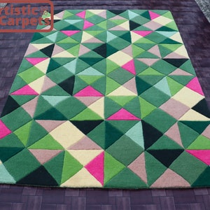 Modern Rug for Living Room / Abstract Rug Green / Geometric Rug / Retro Rug for Bedroom / Rectangular Rug / Dining Room Rug / Multicolor Rug