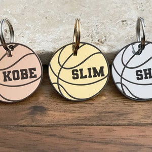 Personalized Basketball Pet Tag, Custom Engraved Dog Tag, Pet ID Tag, Cat ID Tag, Dog ID Tag, Dog Name Tag, Rose Gold Dog Tag for Dogs