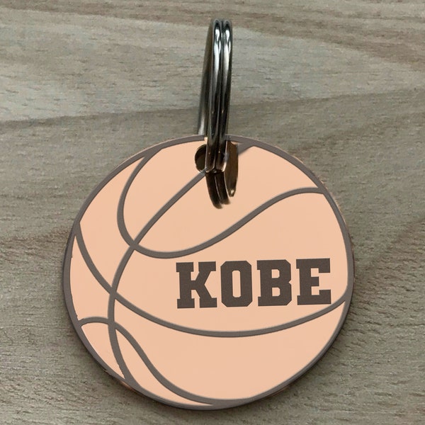 Basketball Pet Tag, Custom Engraved Dog Tag, Personalized Pet ID Tag, Cat ID Tag, Dog ID Tag, Dog Name Tag, Rose Gold Dog Tag for Dogs